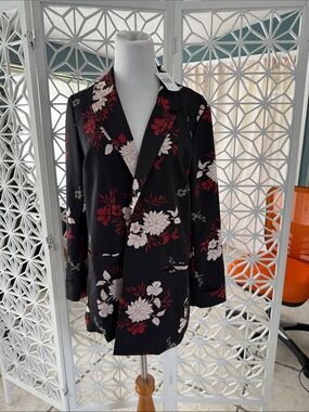 bobeau Black Blazer with Red & Cream Floral Print